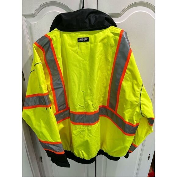 ML Kishigo Mens Jacket 2X Yellow Brilliant Series Reflective Double Zip - Picture 9 of 12